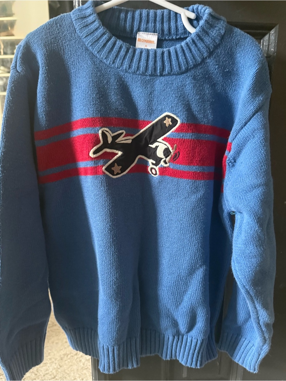 The Children's Place Blue Sweater with Red Stripes & Airplane Applique